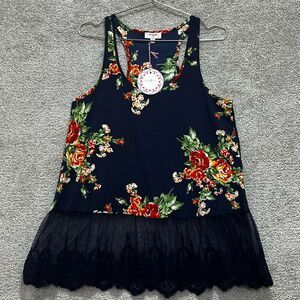 Umgee USA Women's Navy Blue Polyester Sleeveless Floral Lace Blouse Tops‎ Size S